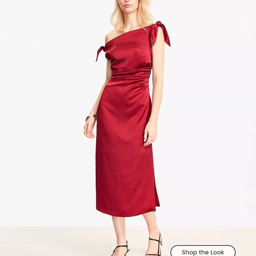 LOFT One-Shoulder Red Dress with Bow Detail